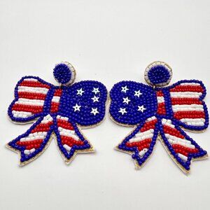 American Beaded Earrings Celebrate 4th of July with Patriotic bow Beaded Earring